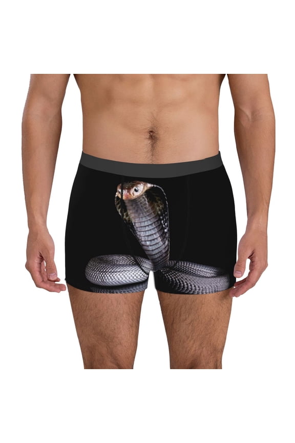 Black Cobra Snake Print Men's Boxer Briefs, High Elastic Moisture Wicking Boxer Briefs Underwear-Large