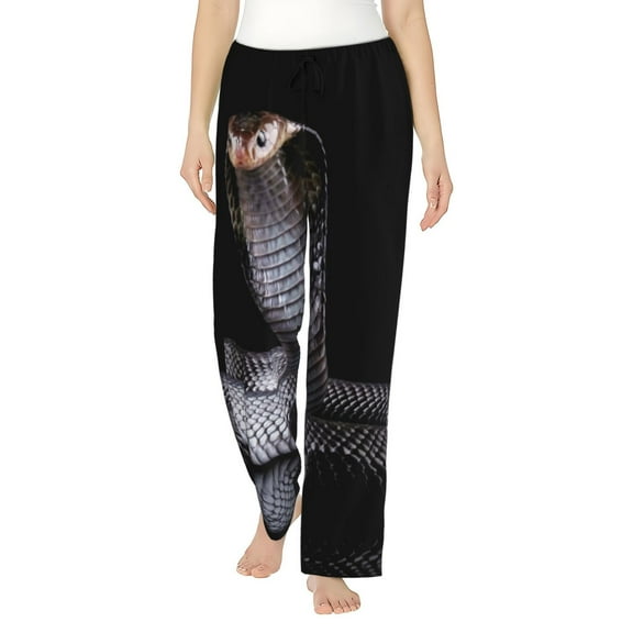 Gukieu Black Cobra Snake Print Women's Home Trousers, with Pockets and Drawstring Pajamas, Home Pajamas, Sleepwear-Large
