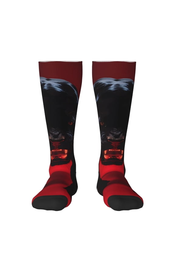 Black Panther Red Background Print Contrast Color Stockings, Elastic Sports Socks Warm Socks Clothing Accessories, Adult Unisex
