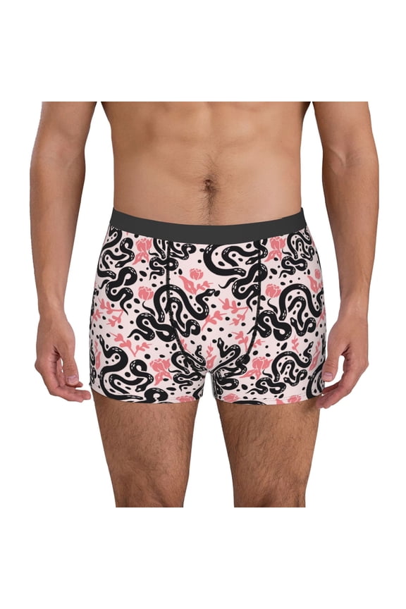 Black Snake Print Men's Boxer Briefs, High Elastic Moisture Wicking Boxer Briefs Underwear-Small