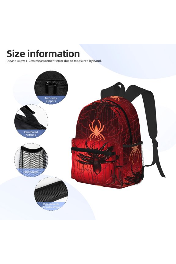 Black Spider Web With Spiders Print Backpack, Waterproof Backpack with Adjustable Shoulder Straps, Suitable for Campus, Business, Travel, Unisex