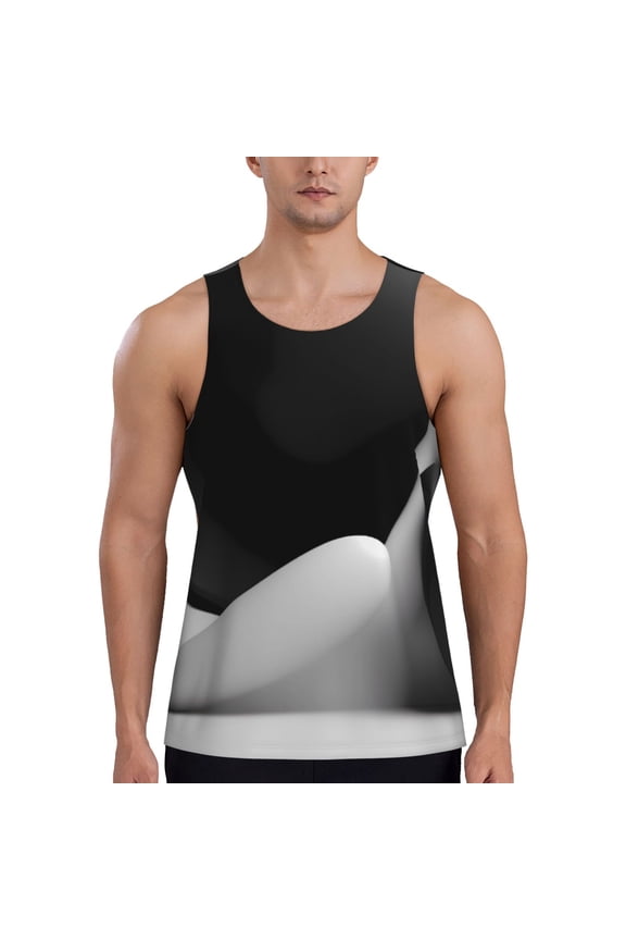 Black White Fluid Sculpture Print Men's Quick Dry Fitness Vest, Round Neck Sleeveless Fitness Bodybuilding Top-4X-Large