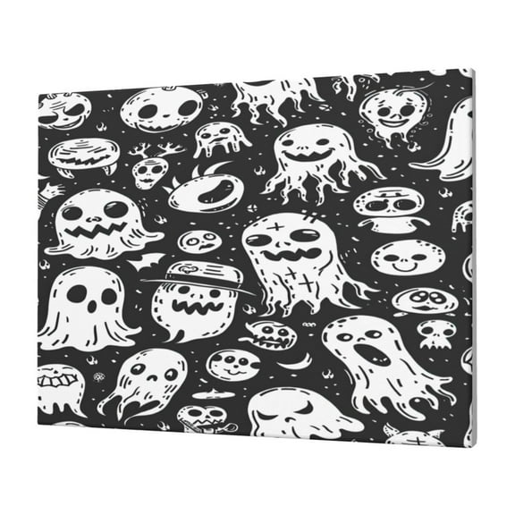 Gukieu Black White Spooky Ghosts Print Horizontal Canvas Decorative Painting 12x16 Inch Shrinkage Resistant Frame Hanging Home Wall Art Decor
