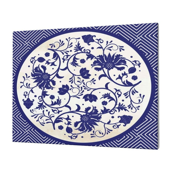 Gukieu Blue And White Porcelain Pattern Print Horizontal Canvas Decorative Painting 12x16 Inch Shrinkage Resistant Frame Hanging Home Wall Art Decor