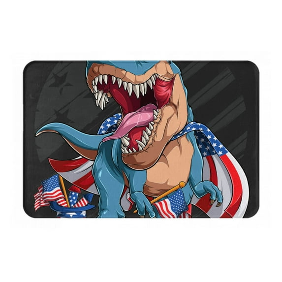 Gukieu Blue Dinosaur Print Dust-proof Floor Mats, Water-absorbent and Non-slip Flannel Door Mats 16x24in, Home Decoration Suitable for Kitchen, Bathroom, Garage