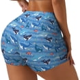 thumbnail image 1 of Gukieu Blue Fish Print Women's Sports Shorts, Elastic Waist High Stretch Running Yoga Gym Sweatpants-Medium, 1 of 8