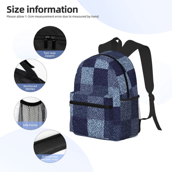 Gukieu Blue Gingham Buffalo Check Print Backpack, Waterproof Backpack with Adjustable Shoulder Straps, Suitable for Campus, Business, Travel, Unisex