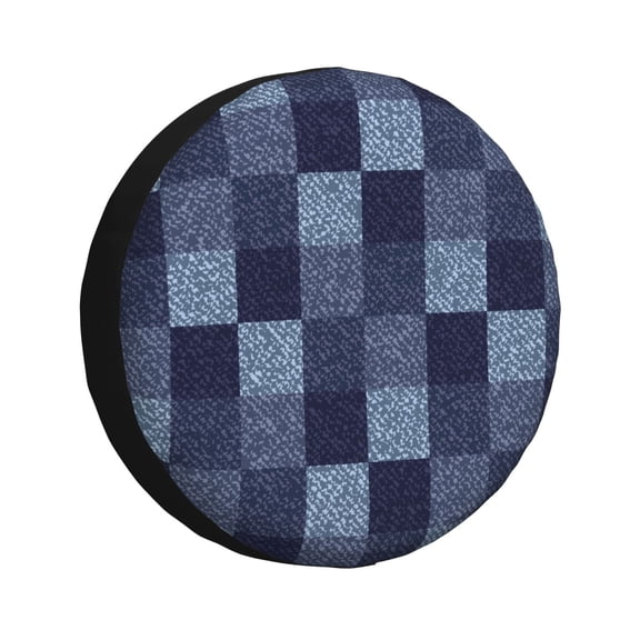 Gukieu Blue Gingham Buffalo Check Print Car Tire Cover, Adjustable Waterproof and Dustproof Tire Protection Cover, Suitable for SUV, Truck, Van-14 inch