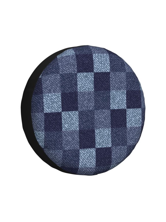 Blue Gingham Buffalo Check Print Car Tire Cover, Adjustable Waterproof and Dustproof Tire Protection Cover, Suitable for SUV, Truck, Van-14 inch