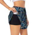 thumbnail image 1 of Gukieu Blue Leaves A Print Women's Sports Shorts with Drawstring Elastic Waistband for Running, Yoga, Fitness-Large, 1 of 7