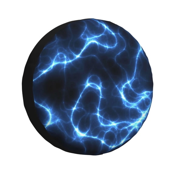 Gukieu Blue Lightning Print Car Tire Cover, Adjustable Waterproof and Dustproof Tire Protection Cover, Suitable for SUV, Truck, Van-15 inch