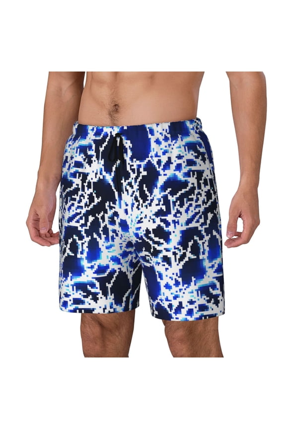 Blue Lightning2 Print Men's Double Layer Sports Swim Trunks, Quick Dry Adjustable Waist Swim Shorts Swimwear-Medium