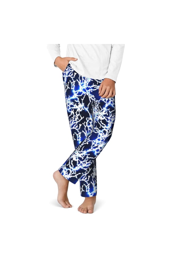 Blue Lightning2 Print Youth Home Trousers, Elastic Waistband with Pockets for Home and Outing, Suitable for Children Aged 5-16-Medium