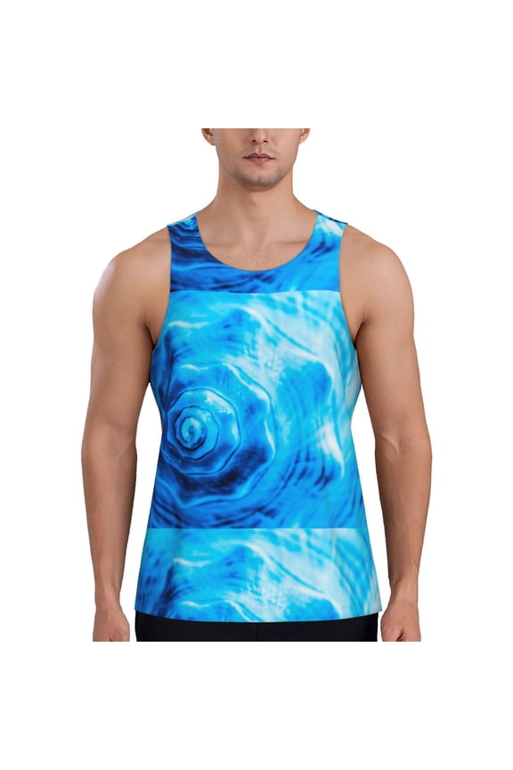 Blue Shell Print Men's Quick Dry Fitness Vest, Round Neck Sleeveless Fitness Bodybuilding Top-4X-Large