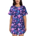 thumbnail image 1 of Gukieu Blue Skull Rose Print Women's Short-sleeved Pajama Set, Round Neck Button Top Elastic Shorts 2-piece Set, Summer Home Leisure Clothing-Small, 1 of 6