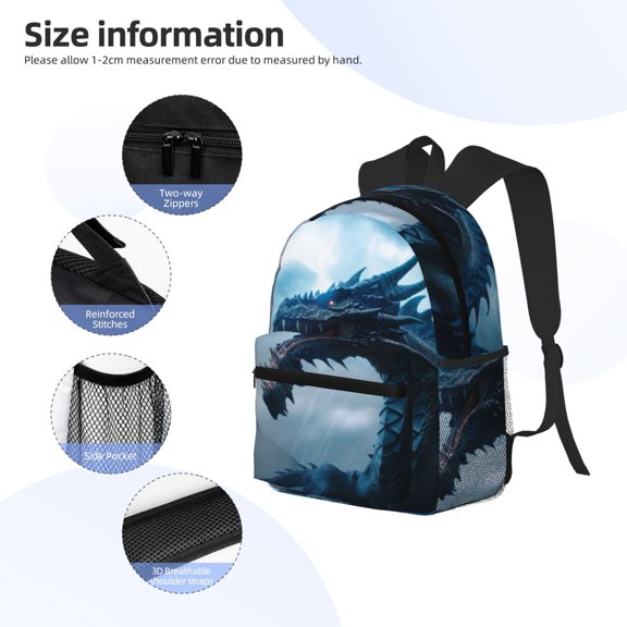 Gukieu Blue Thunder Storm Dragon Print Backpack, Waterproof Backpack with Adjustable Shoulder Straps, Suitable for Campus, Business, Travel, Unisex