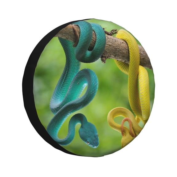Gukieu Blue Viper And Yellow Viper Snake Print Car Tire Cover, Adjustable Waterproof and Dustproof Tire Protection Cover, Suitable for SUV, Truck, Van-17 inch