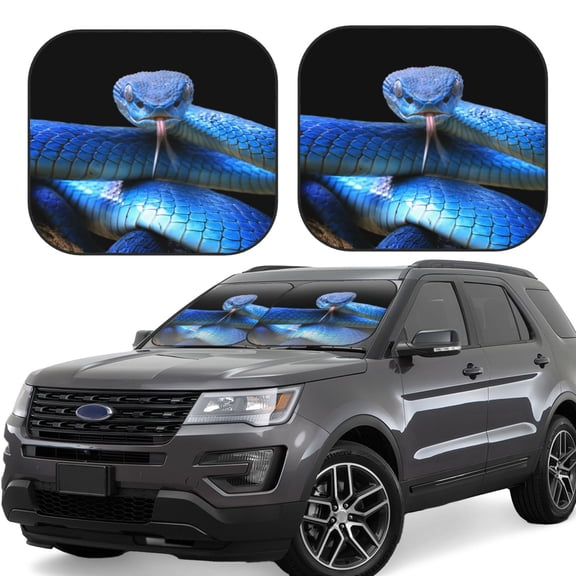 Gukieu Blue Viper Snake 2 Print Car Windshield Sun Visor, Foldable Anti-UV Car Sun Visor Suitable for Vans, Trucks Car Accessories-Small