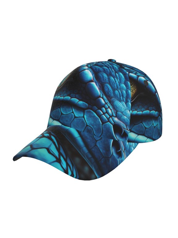 Blue Viper Snake Closeup Face Prin Baseball Cap, Adjustable Sweat-wicking Daily,Travel, Sports Cap, Unisex