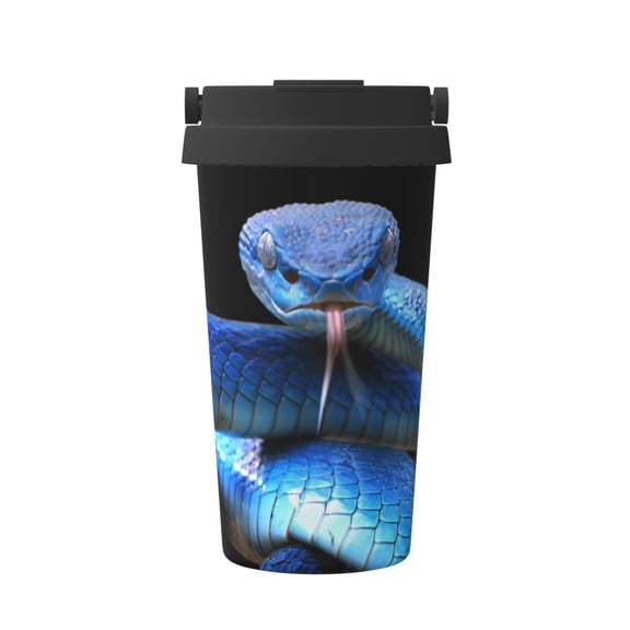 Gukieu Blue Viper Snake Print Insulated Coffee Cup, Portable Stainless Steel Vacuum Cup with Lid, Unisex, Suitable for Office, Cafe, Car