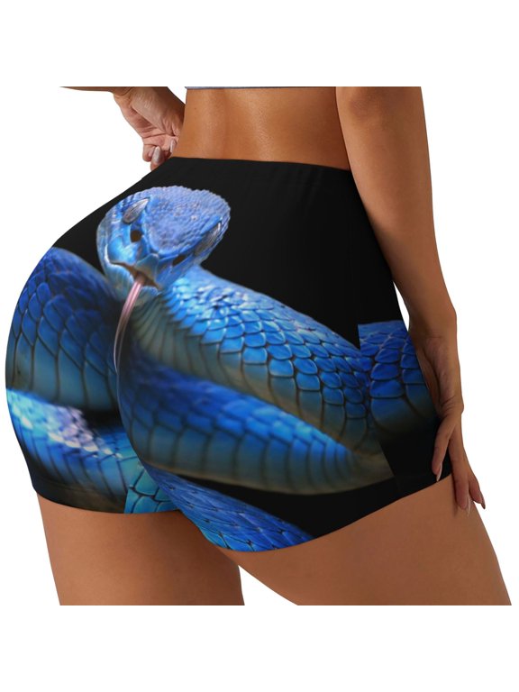 Blue Viper Snake Print Women's Sports Shorts, Elastic Waist High Stretch Running Yoga Gym Sweatpants-XX-Large