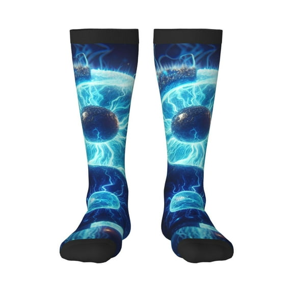 Gukieu Blue Yin And Yang Print Contrast Color Stockings, Elastic Sports Socks Warm Socks Clothing Accessories, Adult Unisex