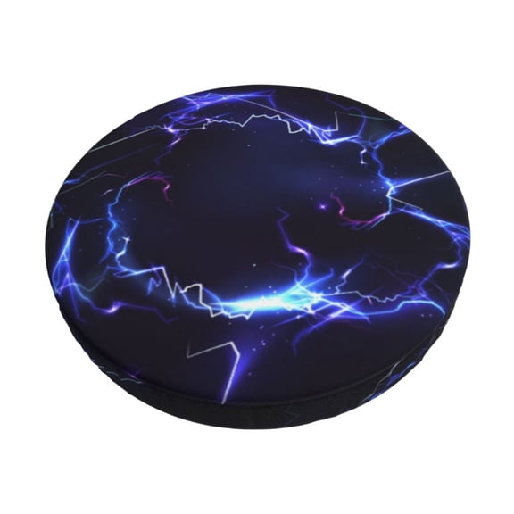 Gukieu Blue thunder bolt light Print Round Chair Cover, Dust-proof and Non-slip Bar Chair Protective Cover, Suitable for Bars, Restaurants, Offices-14 inch