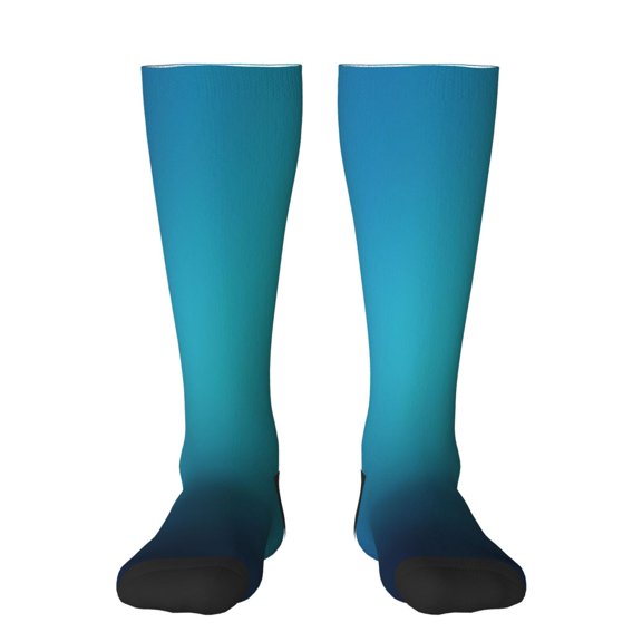 Gukieu Blue to turquoise Print Contrast Color Stockings, Elastic Sports Socks Warm Socks Clothing Accessories, Adult Unisex