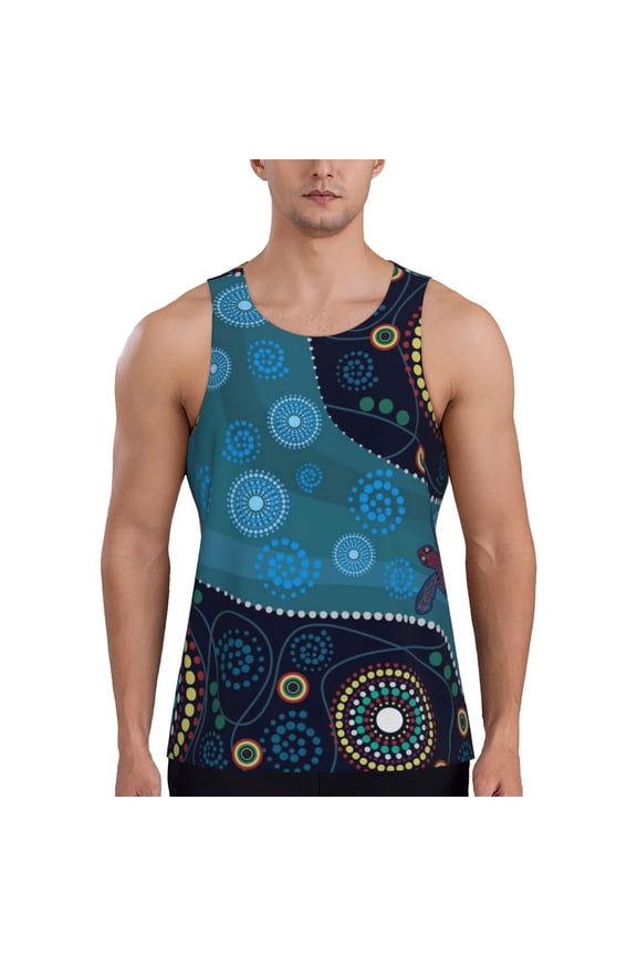 Bohemian Turtle Print Men's Quick Dry Fitness Vest, Round Neck Sleeveless Fitness Bodybuilding Top-XX-Large