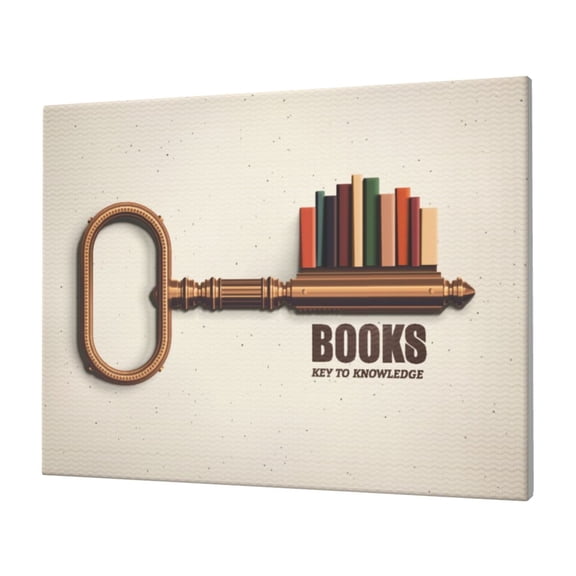 Gukieu Books Key To Knowledge Print Horizontal Canvas Decorative Painting 12x16 Inch Shrinkage Resistant Frame Hanging Home Wall Art Decor