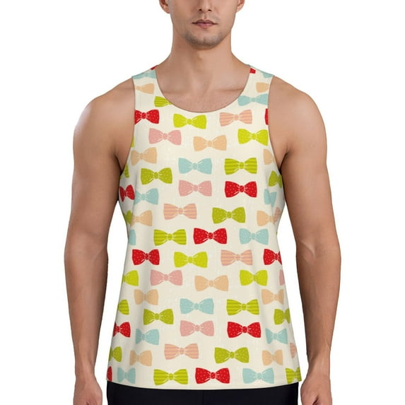 Gukieu Bow Ties Print Men's Quick Dry Fitness Vest, Round Neck Sleeveless Fitness Bodybuilding Top-