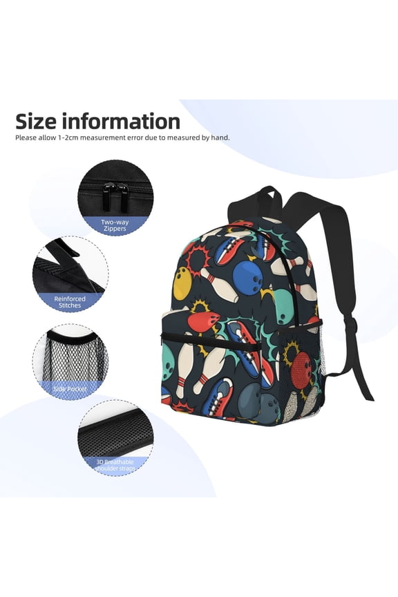 Bowling Ball Print Backpack, Waterproof Backpack with Adjustable Shoulder Straps, Suitable for Campus, Business, Travel, Unisex