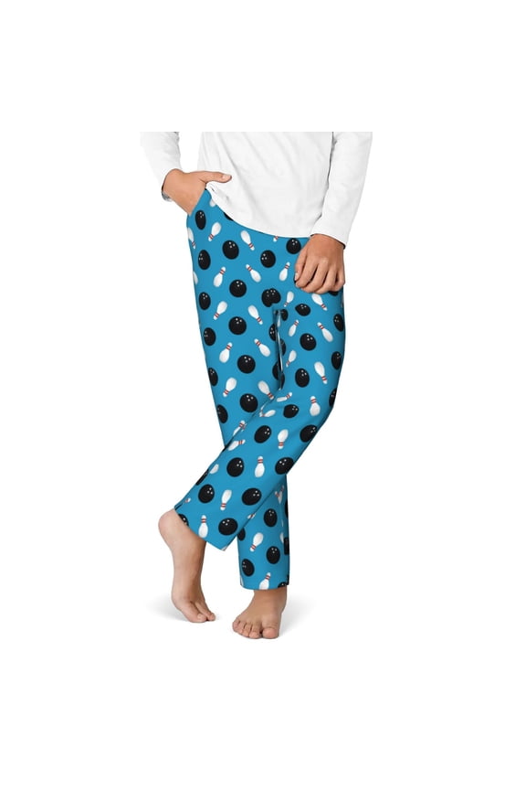 Bowling Balls Print Youth Home Trousers, Elastic Waistband with Pockets for Home and Outing, Suitable for Children Aged 5-16-Medium
