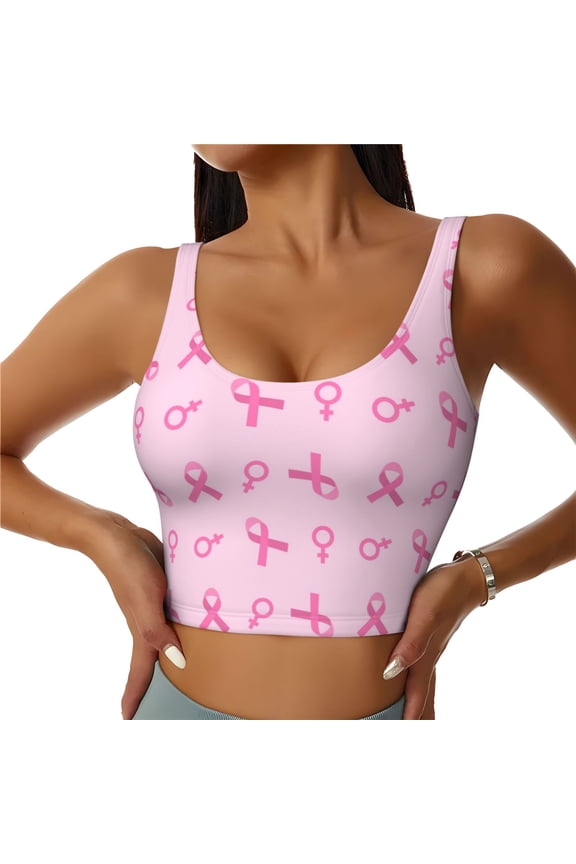 Breast Cancer Awareness 1 Print Women's Sports Vest, Low-neck U-shaped Removable Pad Sports Bra for Yoga, Exercise, Dance-X-Large
