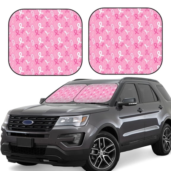 Gukieu Breast Cancer Awareness (3) Print Car Windshield Sun Visor, Foldable Anti-UV Car Sun Visor Suitable for Vans, Trucks Car Accessories-Small