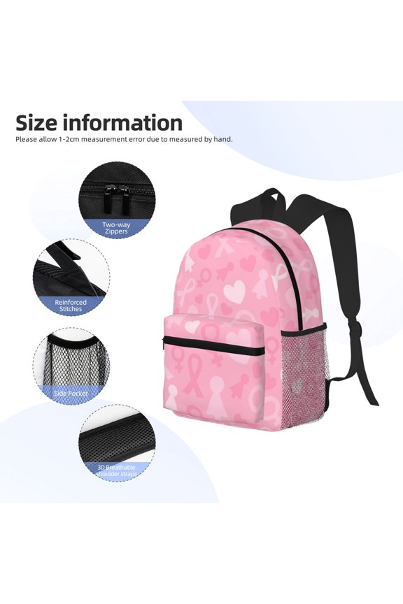 Breast Cancer Awareness Print Backpack, Waterproof Backpack with Adjustable Shoulder Straps, Suitable for Campus, Business, Travel, Unisex