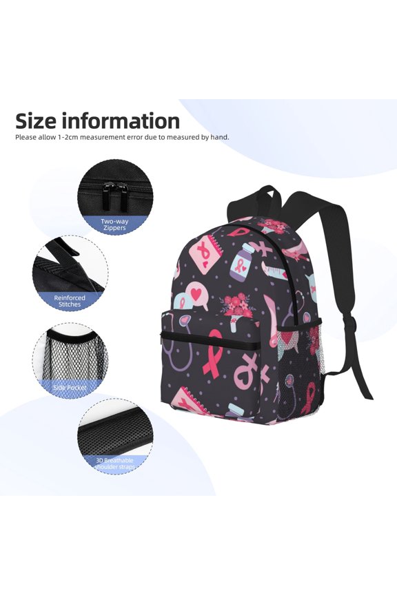 Breast Cancer Awareness1 Print Backpack, Waterproof Backpack with Adjustable Shoulder Straps, Suitable for Campus, Business, Travel, Unisex