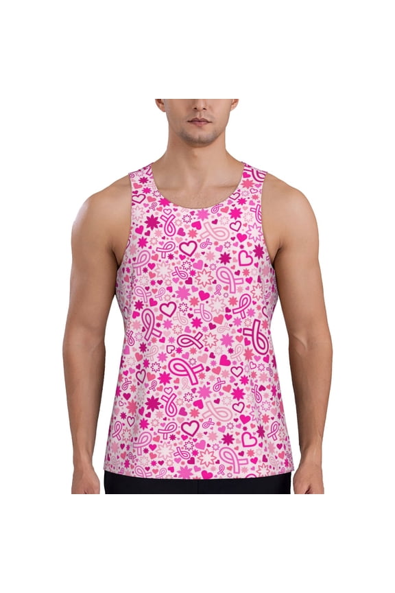 Breast Cancer Awareness2 Print Men's Quick Dry Fitness Vest, Round Neck Sleeveless Fitness Bodybuilding Top-Large