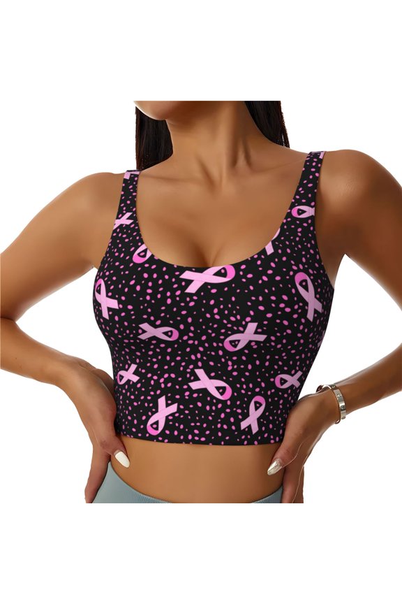 Breast Cancer Awareness3 Print Women's Sports Vest, Low-neck U-shaped Removable Pad Sports Bra for Yoga, Exercise, Dance-XX-Large