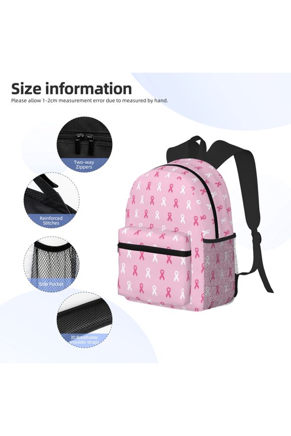 Breast Cancer Awareness5 Print Backpack, Waterproof Backpack with Adjustable Shoulder Straps, Suitable for Campus, Business, Travel, Unisex