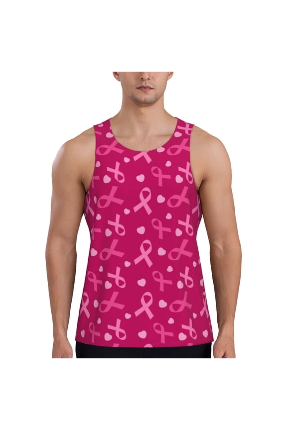 Breast Cancer Awareness6 Print Men's Quick Dry Fitness Vest, Round Neck Sleeveless Fitness Bodybuilding Top-Small