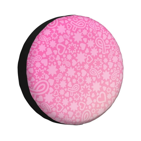 Gukieu Breast Cancer Pink Ribbons Awareness Print Car Tire Cover, Adjustable Waterproof and Dustproof Tire Protection Cover, Suitable for SUV, Truck, Van-16 inch
