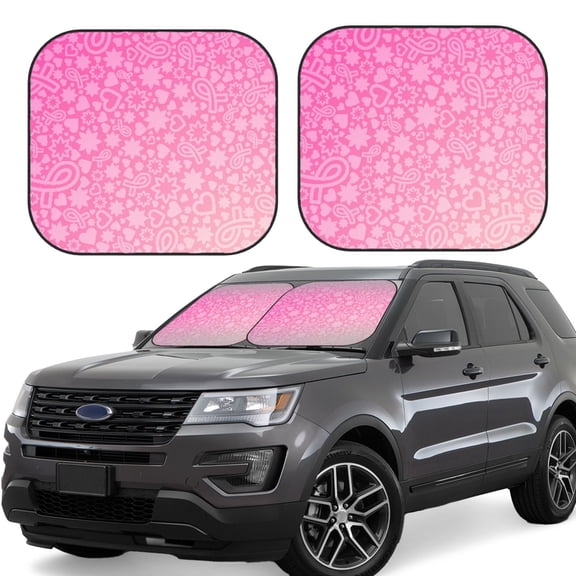 Gukieu Breast Cancer Pink Ribbons Awareness Print Car Windshield Sun Visor, Foldable Anti-UV Car Sun Visor Suitable for Vans, Trucks Car Accessories-Large