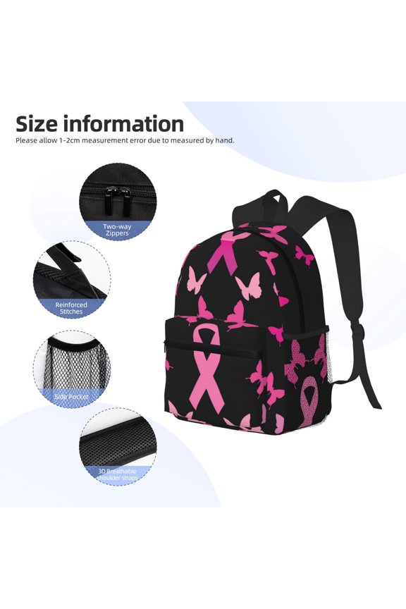 Breast Cancer Print Backpack, Waterproof Backpack with Adjustable Shoulder Straps, Suitable for Campus, Business, Travel, Unisex