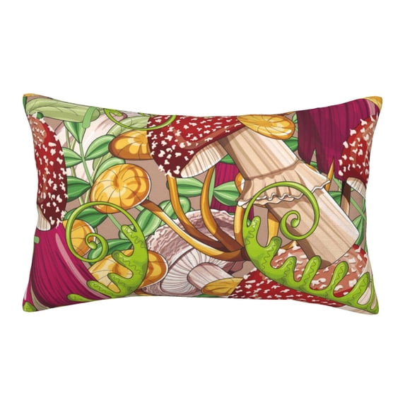 Gukieu Bright Mushrooms Print Plush Pillow Cover, Hidden Zipper Pillow Protector without Pillow Core, Suitable for Bedroom, Office, Car Decoration-14"x20"