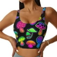 thumbnail image 1 of Gukieu Bright Mushrooms Print Women's Sports Vest, Low-neck U-shaped Removable Pad Sports Bra for Yoga, Exercise, Dance-Medium, 1 of 8