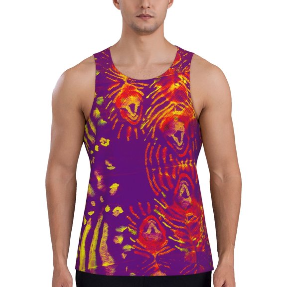 Gukieu Bright Textured Animal Print Men's Quick Dry Fitness Vest, Round Neck Sleeveless Fitness Bodybuilding Top-XX-Large