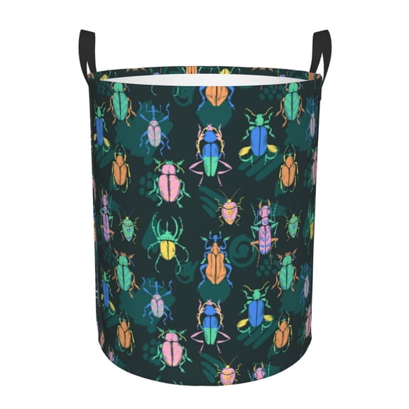 Gukieu Bright ladybugs Print Round Dirty Clothes Bag, Waterproof Standing Home Bathroom Storage Basket Car Trunk Storage Bag-