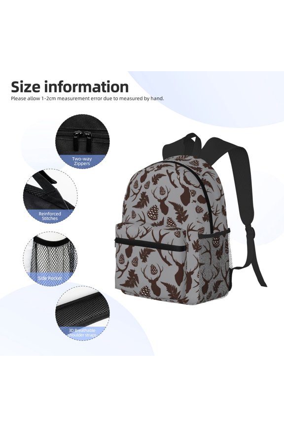 Brown Moose with Pinecones Print Backpack, Waterproof Backpack with Adjustable Shoulder Straps, Suitable for Campus, Business, Travel, Unisex