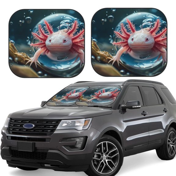 Gukieu Bubbles Axolotl Fantasy Print Car Windshield Sun Visor, Foldable Anti-UV Car Sun Visor Suitable for Vans, Trucks Car Accessories-Small